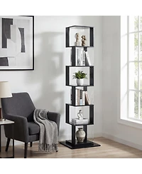 flynama 6-Tier 360 Degree Rotating Bookshelf Particleboard Acrylic Anti-Tall Base Household Multi-Layer Storage Display Shelf
