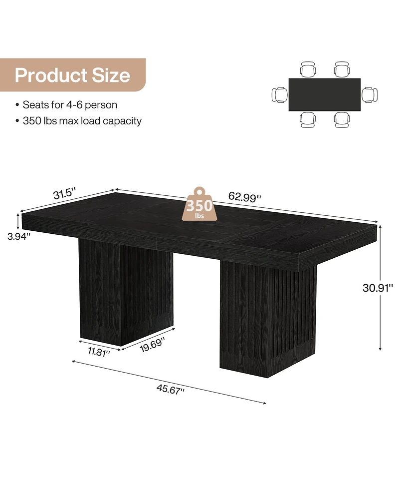 Tribesigns 63'' Dining Table for 4-6 People, Modern Rectangle Kitchen Table with Pedestal Base, Large Dinner Furniture
