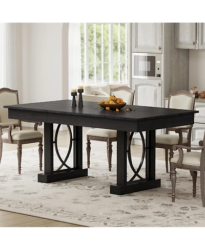 homfan 71-Inch Dining Table for 6-8, Rectangular with 2 Drawers, Double Pedestal Base and Large Tabletop Kitchen, Office