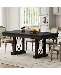 homfan 71-Inch Dining Table for 6-8, Rectangular with 2 Drawers, Double Pedestal Base and Large Tabletop Kitchen, Office