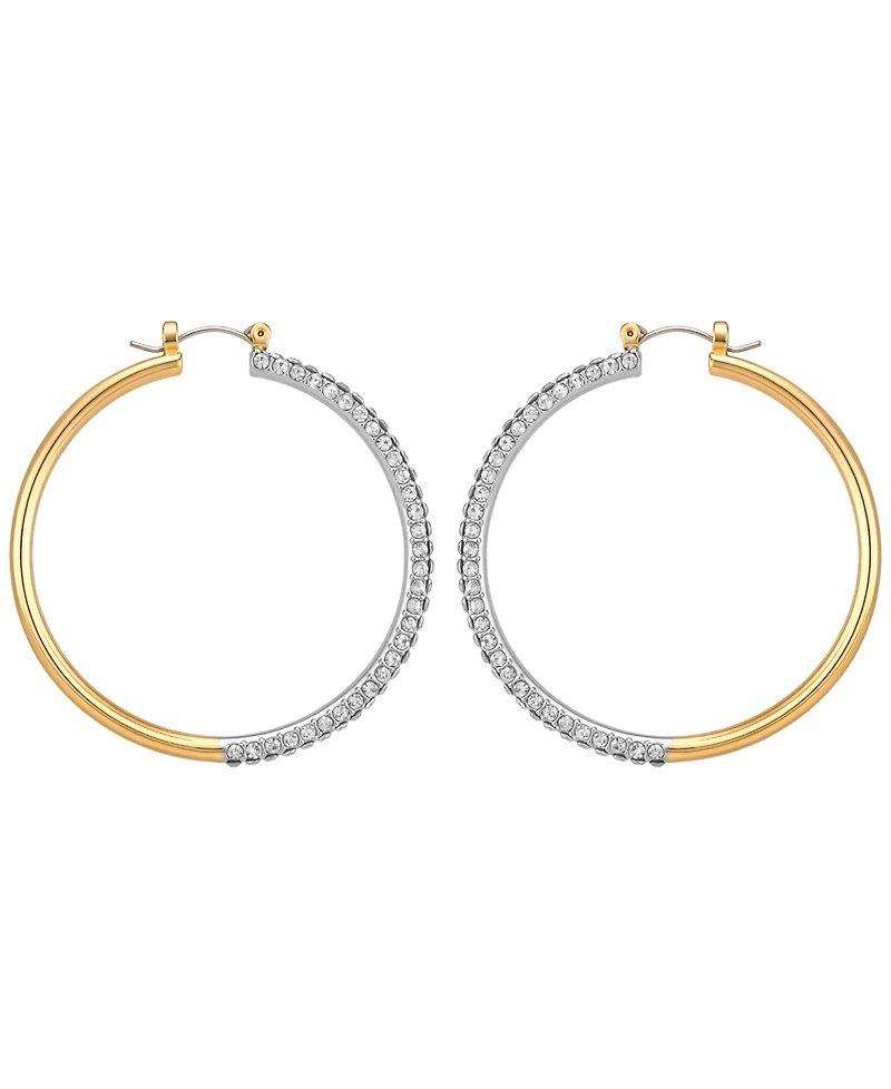 Guess Gold-Tone Crystal Stone Hoop Earrings