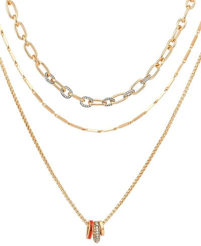 Guess Gold-Tone Crystal Stone Layered Necklace