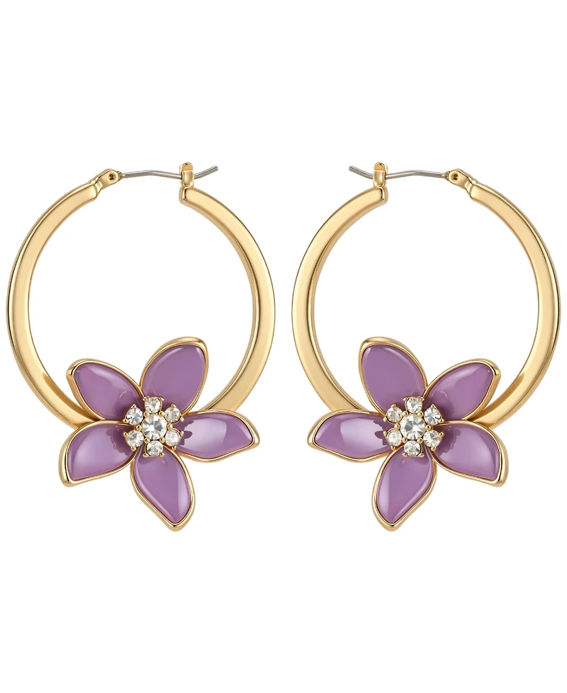 Guess Gold-Tone Crystal Stone Hoop Earrings