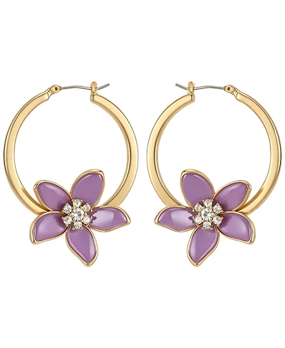 Guess Gold-Tone Crystal Stone Hoop Earrings