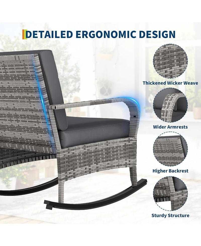 gaomon Outdoor Wicker Rocking Chair Rattan Rocker with Thick Cushion and High Back, All-Weather Patio Chair for Porch, Patio and Garden