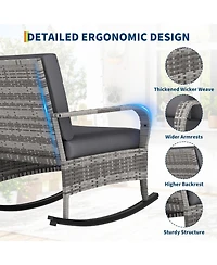 gaomon Outdoor Wicker Rocking Chair Rattan Rocker with Thick Cushion and High Back, All-Weather Patio Chair for Porch, Patio and Garden