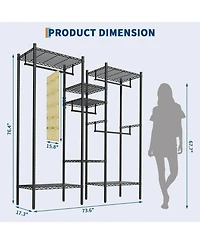 gaomon 73.6" Metal Heavy Duty Clothes Rack, Organizer Rack with Adjustable Shelves and Hanging Rods for Closet, Wardrobe, for Dorm