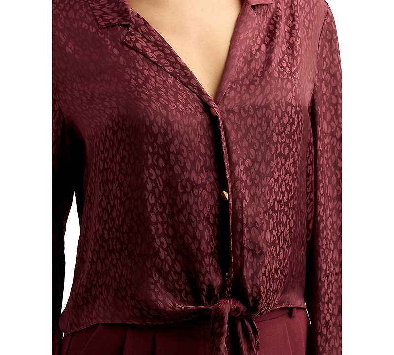 Bcx Juniors' Satin Jacquard Collared Blouse