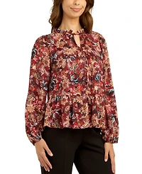 Bcx Juniors' Printed Satin Peplum Top