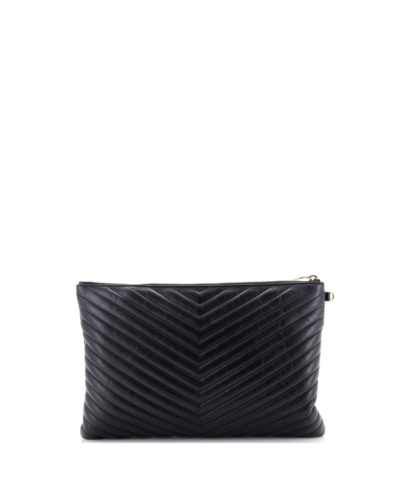 Pre-Owned Saint Laurent Large Classic Monogram Wristlet Pouch Matelasse Chevron Leather