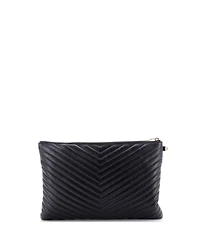 Pre-Owned Saint Laurent Large Classic Monogram Wristlet Pouch Matelasse Chevron Leather