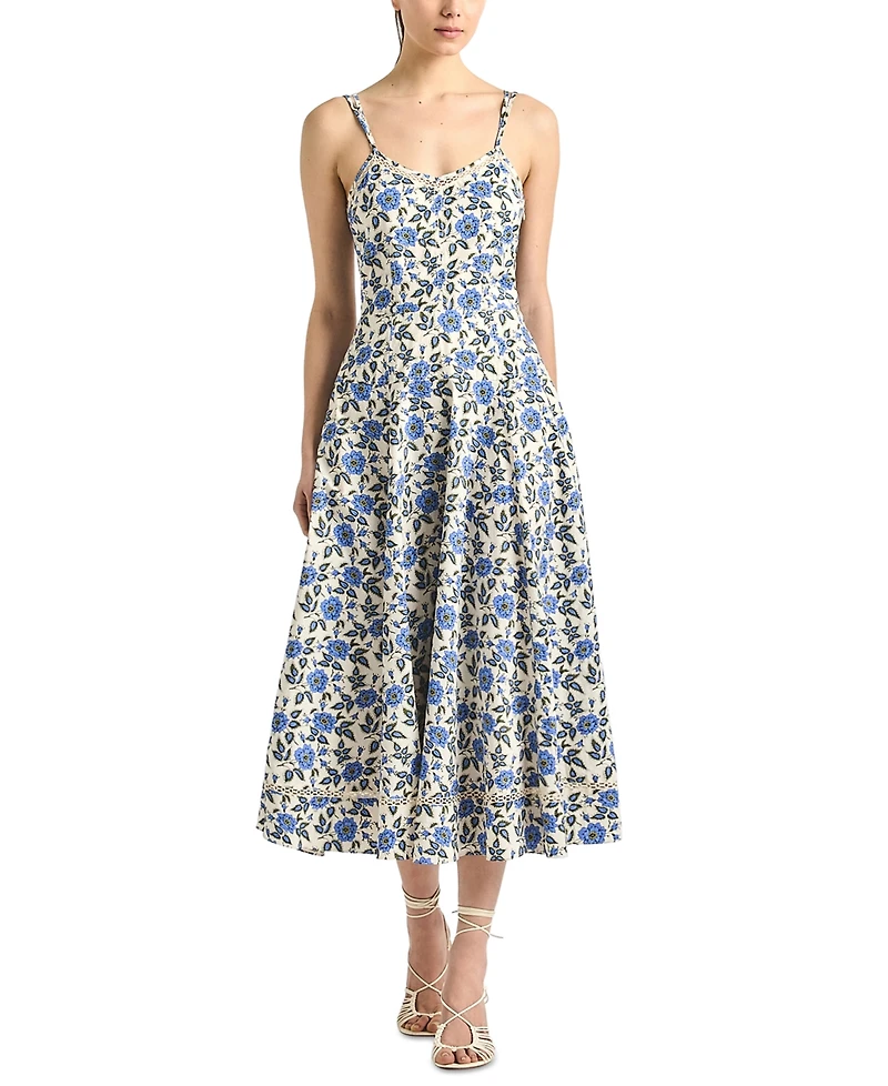 Derek Lam 10 Crosby Women's Adair Printed Cotton Double Strap Midi Dress