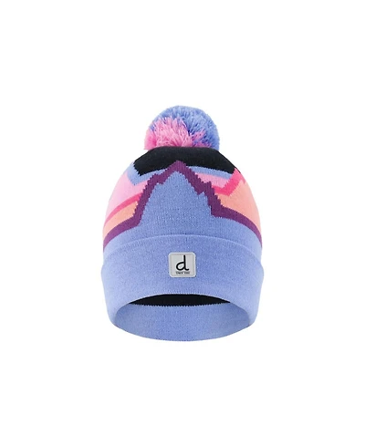 Deux par Deux Little and Big Girl 5-14 Winter Knit Hat with Pompom Black Printed Mountains