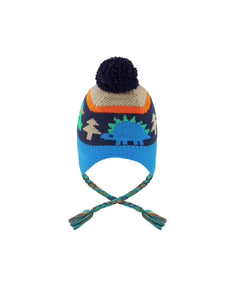 Deux par Deux Toddler Boy's (2-4) Winter Dinosaur Print Peruvian Knit Pompom Hat