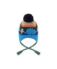 Deux par Deux Toddler Boy's (2-4) Winter Dinosaur Print Peruvian Knit Pompom Hat