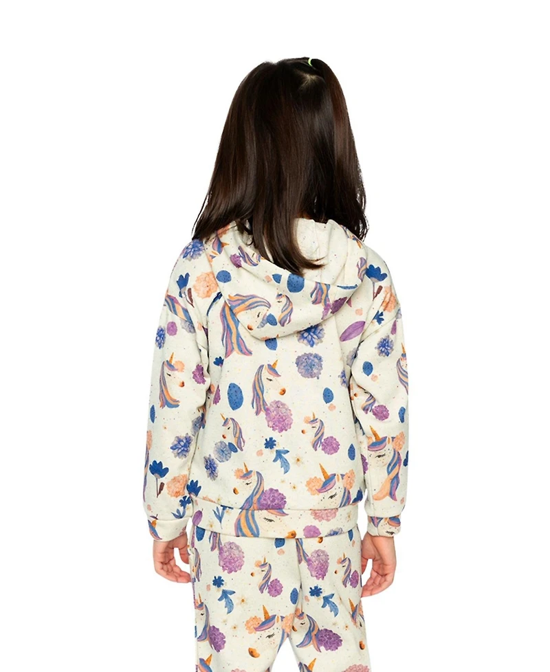 Deux par Toddler Girl 2T - 5T Hooded Zipped French Terry Cardigan Unicorn Print