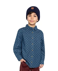 Deux par Toddler Boys (2T-5T) Chambray Shirt with Smiley Print