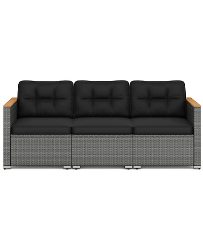 Slickblue Outdoor 3-Seat Rattan Sofa Couch Set with Cushions for Patio Seating