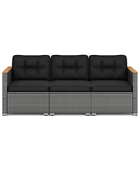 Slickblue Outdoor 3-Seat Rattan Sofa Couch Set with Cushions for Patio Seating