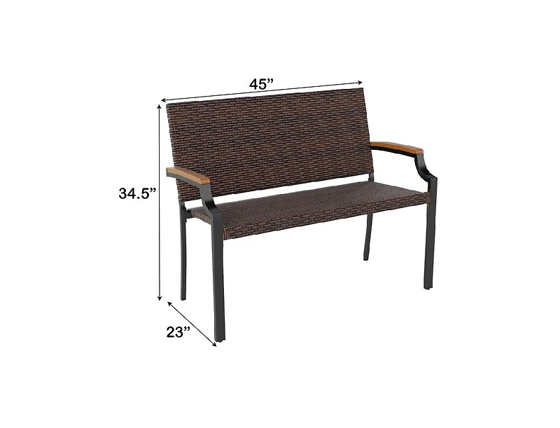 Slickblue Outdoor Two-Seater Loveseat Chair with Metal Frame and Wood Armrest Design