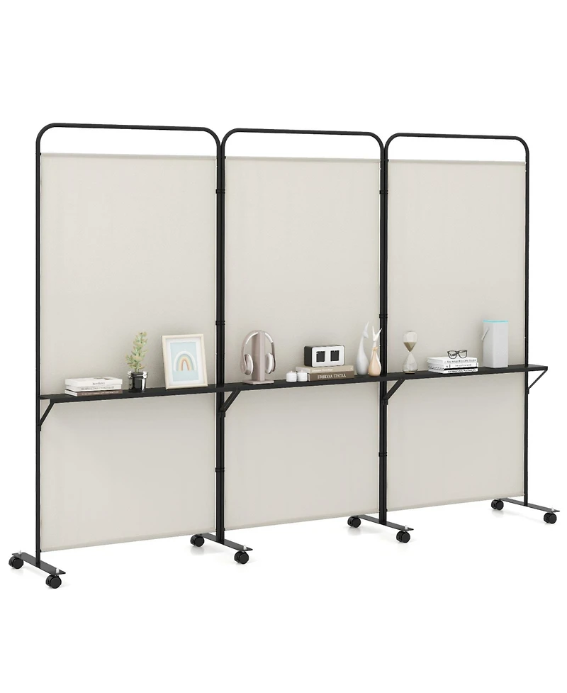 Slickblue 3 Panel Room Divider Screen with Storage Shelves and Rolling Wheels