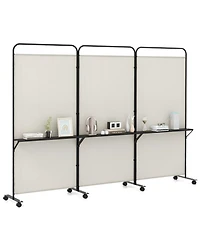 Slickblue 3 Panel Room Divider Screen with Storage Shelves and Rolling Wheels