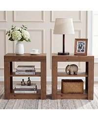 Tribesigns 24 Inch Solid Wood Nightstand With 2 Open Shelves, Modern Farmhouse Rustic End Table, Accent Side Table For Bedroom and Living Room