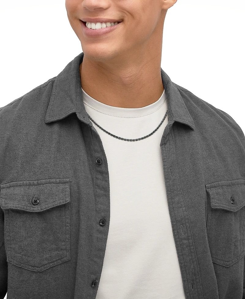 Italian Silver Men's 3-Row Black Ice Chain Necklace in Sterling Silver