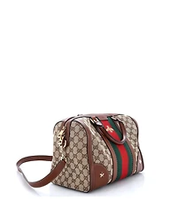 Pre-Owned Gucci Medium Vintage Bee Web Boston Bag Gg Canvas
