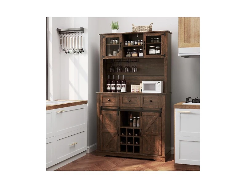 Slickblue Home Coffee Bar Cabinet with Drawers, Sliding Doors and Storage Shelves