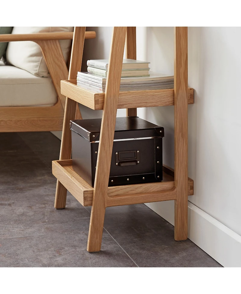 flynama 3 Tier Solid Wood Entryway Storage Bench Multifunctional A-shaped Ladder Shelf Rack