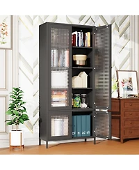flynama Tempered Glass Door Metal Display Cabinet Multi-layer Home Storage Rack