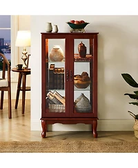 flynama 3-Tier Lighted Glass Curio Cabinet Acrylic Mirror Back Adjustable Tempered Glass Shelf Home Collection Display Cabinet