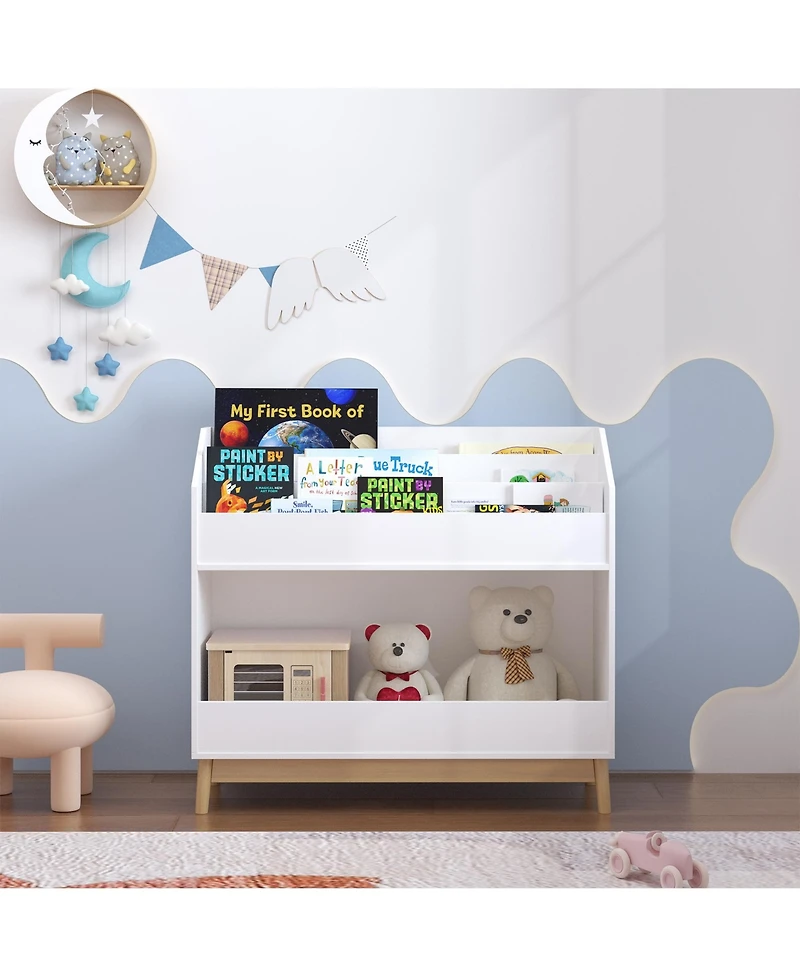 flynama Toddler Book Display Shelf with Storage Bin Wooden Kids Bookcase