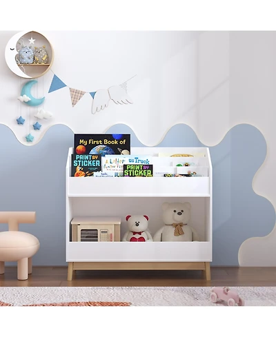 flynama Toddler Book Display Shelf with Storage Bin Wooden Kids Bookcase