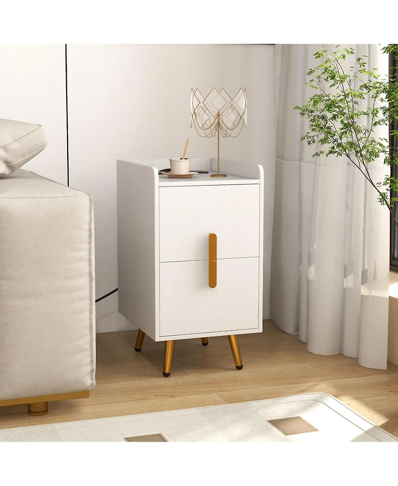 Costway Nightstand with Charging Station Home Bedside Sofa Side Tables