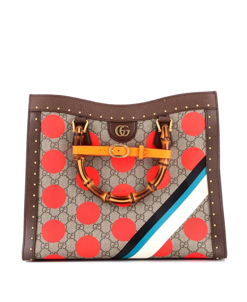 Pre-Owned Gucci Medium Diana Nm Bamboo Handle Tote Printed Gg Coated Canvas and Studded Leather