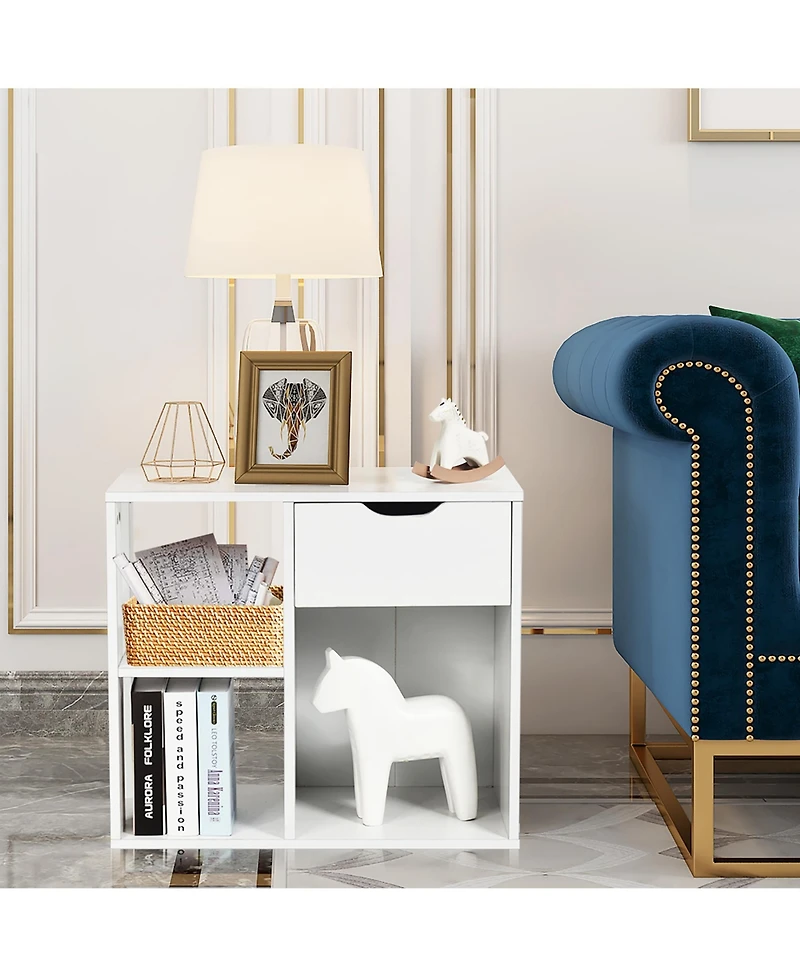 Costway 3-tier Side Table with Storage Shelfand Drawer Space-saving Nightstand