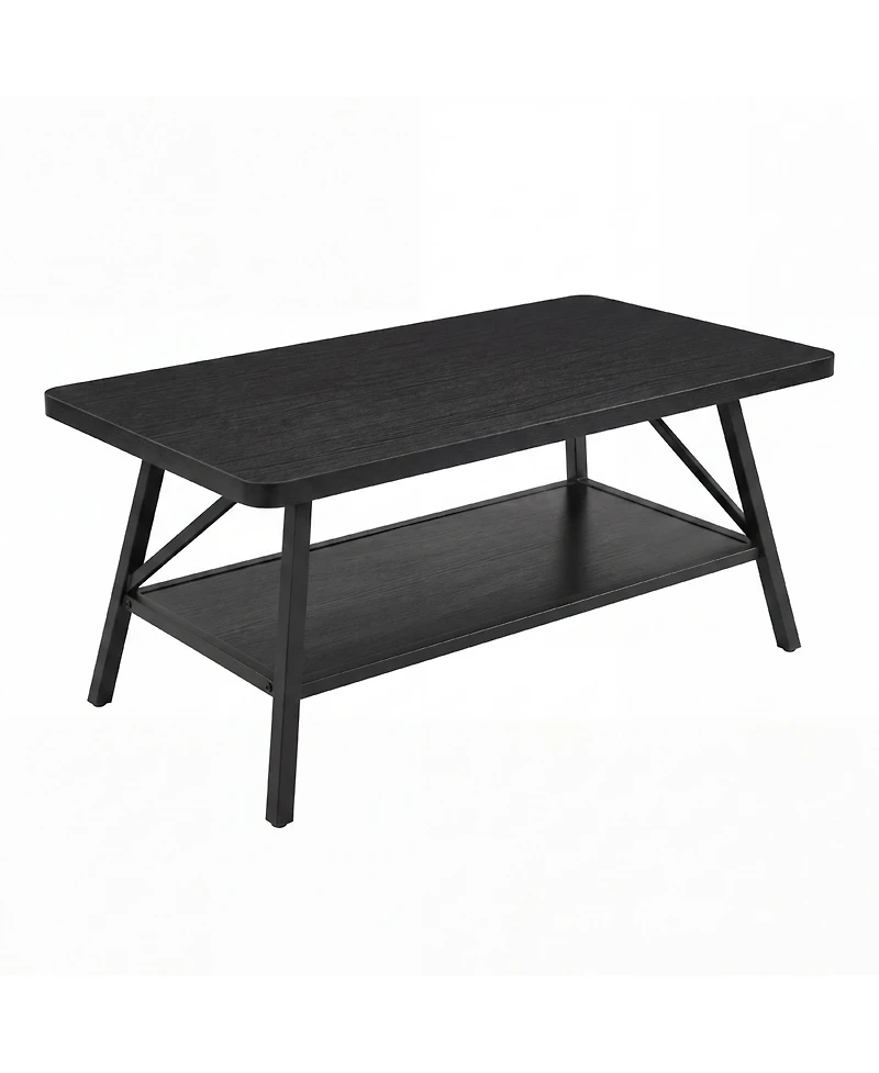gaomon Rectangle Coffee Table for Living Room with Round Corners, Industrial Small 2-Tier Storage Shelf, Easy Assembly