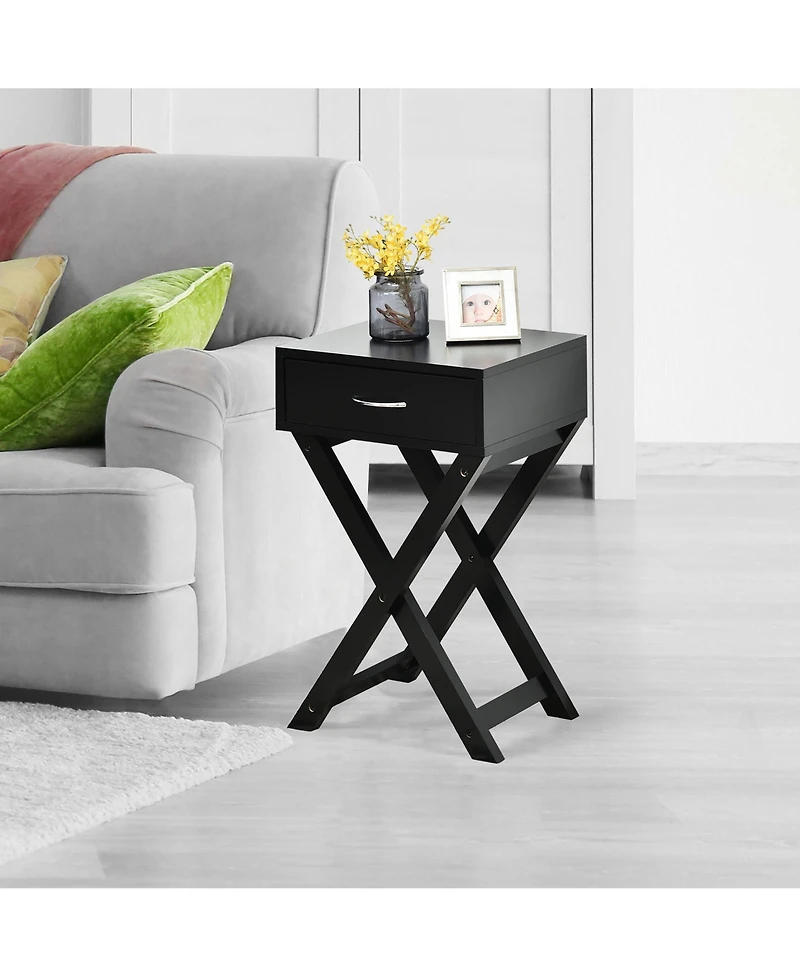Costway Nightstand x-Shape Drawer Accent Side End Table Modern Home Furniture