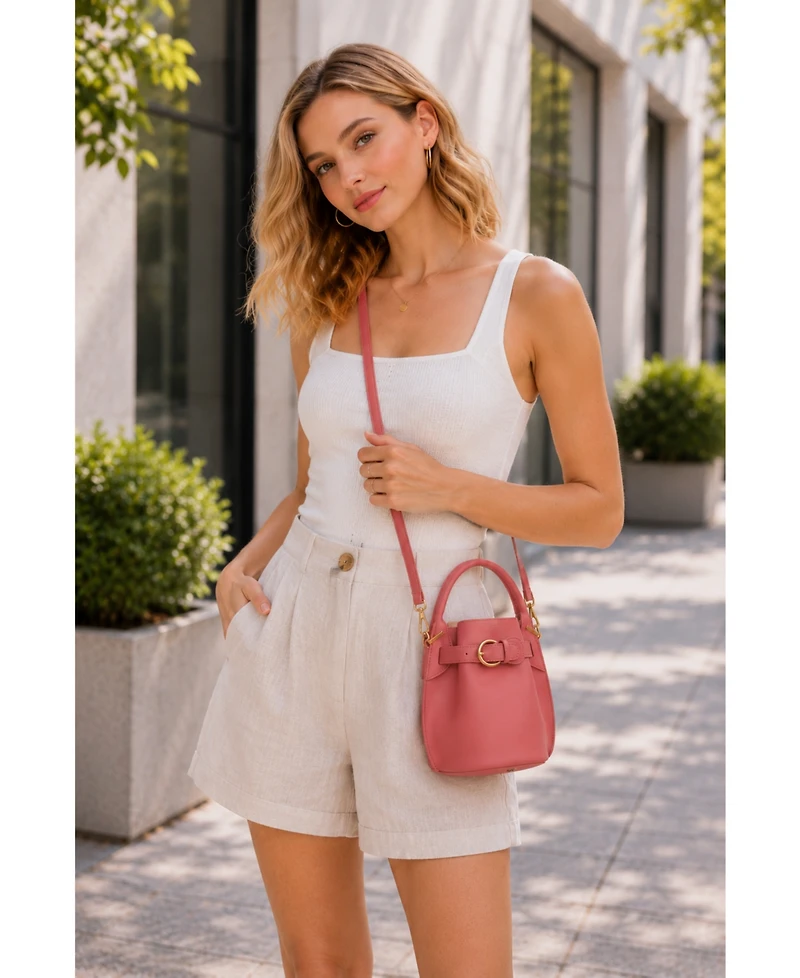 Susu Blair Leather Small Bucket Bag Women's Crossbody Purse with Belt Drawstring