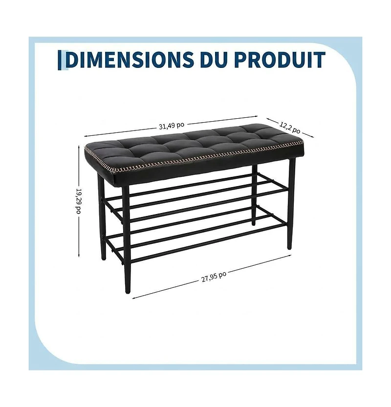 homfan Oil-Wax Leather Shoe Storage Bench, 3-Tier Shelf Sturdy Steel Frame Comfort Accent Bench for Entryway Bedroom