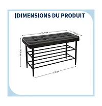homfan Oil-Wax Leather Shoe Storage Bench, 3-Tier Shelf Sturdy Steel Frame Comfort Accent Bench for Entryway Bedroom