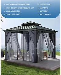 homfan Hardtop Gazebo for Backyard Patio with Mosquito Netting, Privacy Curtains, Heavy-Duty Aluminum Pavilion
