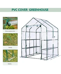 homfan 56.3"x56.3"x76.77" Walk-in Greenhouse with Iron Frame and 3-Tier Shelves, Pe Plant Grow Tent for Garden Backyard, Transparent