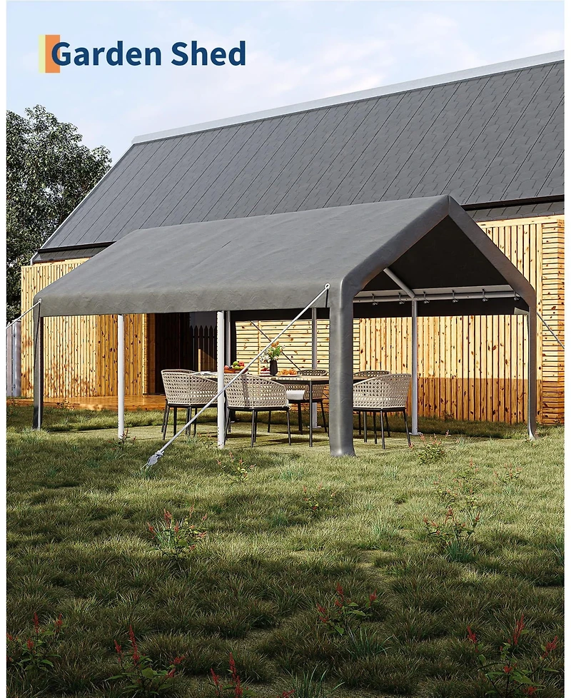 Homfan Pe Carport Canopy with Galvanized Steel Frame, Heavy Duty Outdoor Vehicle Shelter with Windows Doors