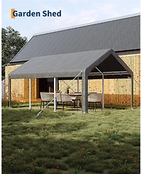 Homfan Pe Carport Canopy with Galvanized Steel Frame, Heavy Duty Outdoor Vehicle Shelter with Windows Doors
