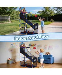homfan 12.8 x 6.1 x 16.3 Inch Pvc Basketball Game Set for Kids with 4 Mini Basketballs Air Pump Included Indoor Fun Play Regular