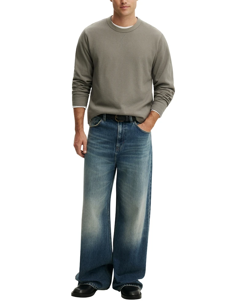Cotton On Men's Cropped-Fit Waffle Textured Long-Sleeve T-Shirt