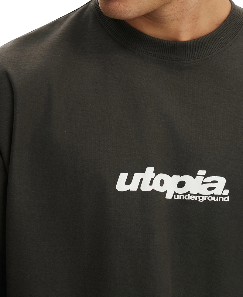 Cotton On Men's Cropped Boxy-Fit Silhouette Graphic Crewneck T-Shirt